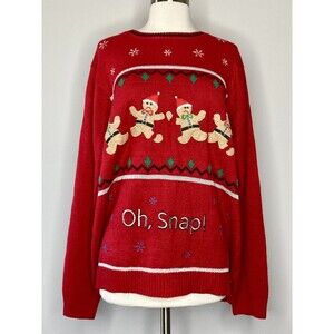 Jolly Sweaters Unisex Sweater Gingerbread Size Large Red Long Sleeve Applique